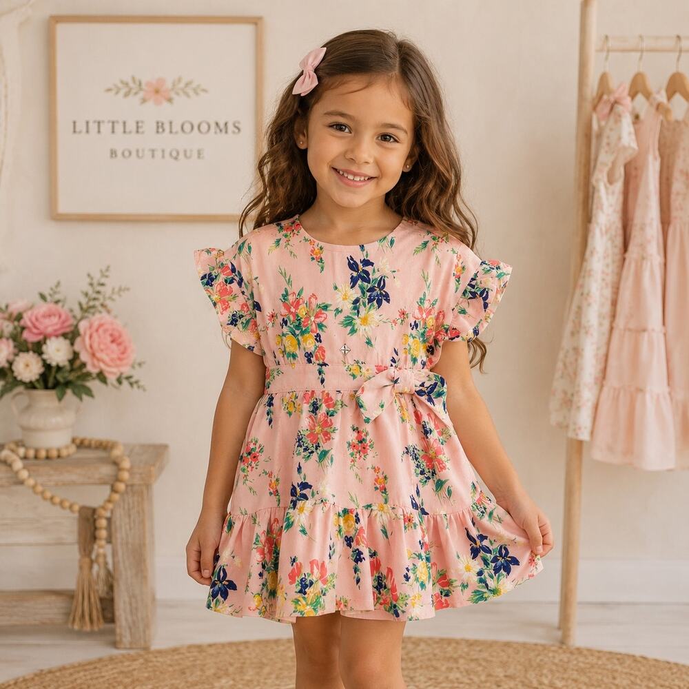 Janie & Jack Peach Floral Flowy Dress 3 to 6 Months